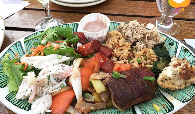 Buffet Plate: Roasted Pork, Ahi Poke, Crab Salad, Fried Rice, Fish, Poi